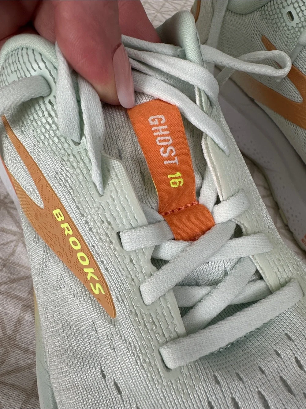 Brooks Ghost 16 Women’s Mint Green and Orange Running Shoes